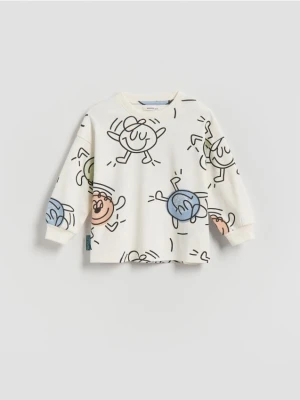 Reserved - Longsleeve z nadrukiem - złamana biel