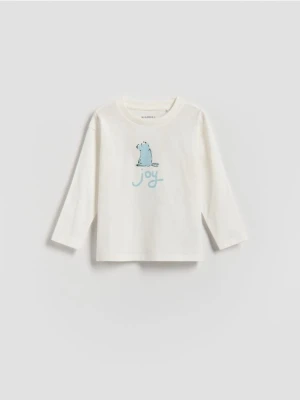 Reserved - Longsleeve z nadrukiem - złamana biel