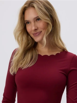Reserved - Longsleeve z ozdobnym dekoltem - burgundowy
