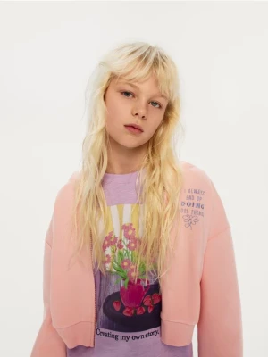 Reserved - Luźna bluza z kapturem - brzoskwiniowy