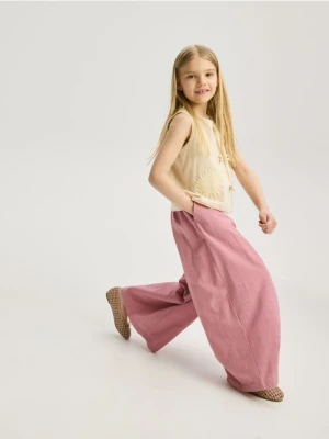 Reserved - Luźne spodnie z domieszką lnu - jasnofioletowy