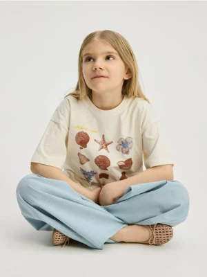 Reserved - Luźne spodnie z domieszką lnu - jasnoniebieski