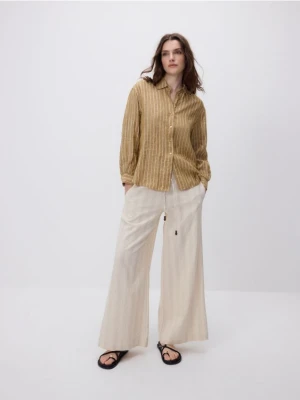 Reserved - Luźne spodnie z domieszką lnu - kremowy