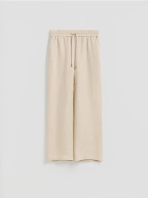 Reserved - Luźne spodnie z lnem - beżowy