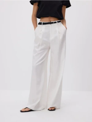 Reserved - Luźne spodnie z lnem - biały