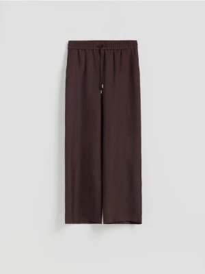 Reserved - Luźne spodnie z lnem - ciemnobrązowy