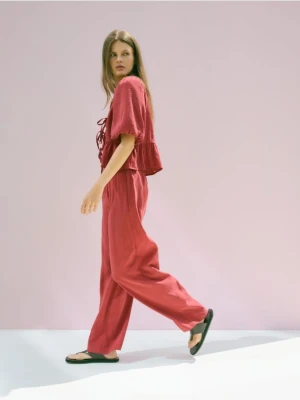 Reserved - Luźne spodnie z modalem - bordowy