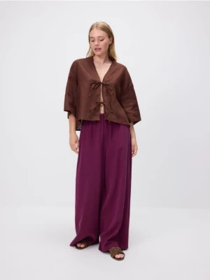 Reserved - Luźne spodnie z wiskozą - burgundowy