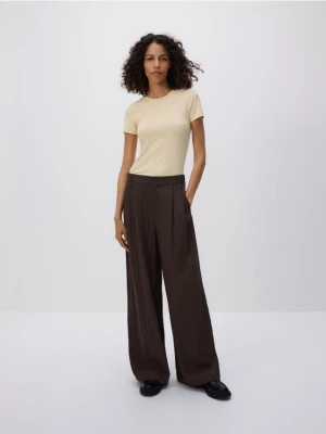 Reserved - Luźne spodnie z wiskozą - ciemnobrązowy