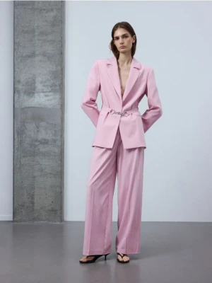 Reserved - Luźne spodnie z zakładkami - pastelowy róż