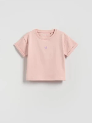 Zdjęcie produktu Reserved - Luźny t-shirt z haftem - pastelowy róż
