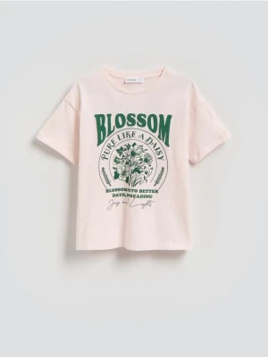 Reserved - Luźny t-shirt z nadrukiem - beżowy