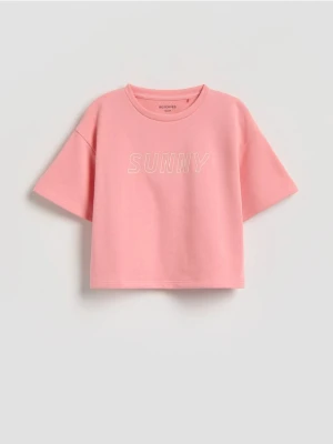 Reserved - Luźny t-shirt z nadrukiem - brzoskwiniowy