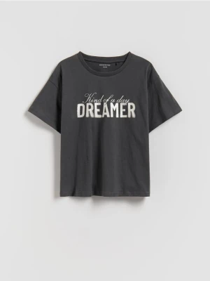 Reserved - Luźny t-shirt z nadrukiem - ciemnoszary