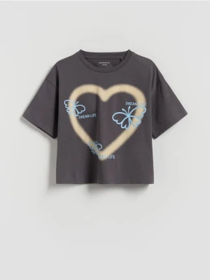 Reserved - Luźny t-shirt z nadrukiem - ciemnoszary