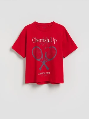 Reserved - Luźny t-shirt z nadrukiem - czerwony