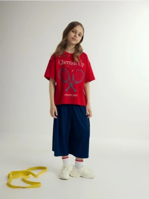 Reserved - Luźny t-shirt z nadrukiem - czerwony
