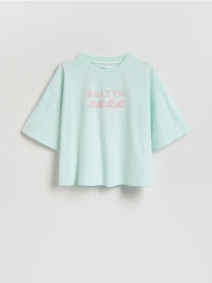 Reserved - Luźny t-shirt z nadrukiem - jasnoturkusowy