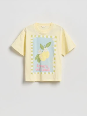 Reserved - Luźny t-shirt z nadrukiem - jasnożółty