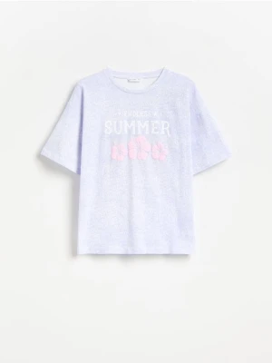 Reserved - Luźny t-shirt z nadrukiem - lawendowy