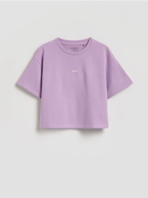 Reserved - Luźny t-shirt z nadrukiem - lawendowy