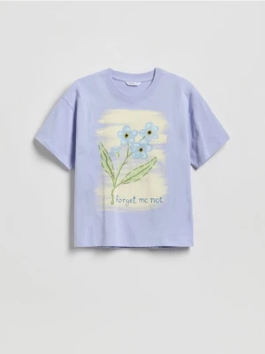 Reserved - Luźny t-shirt z nadrukiem - niebieski
