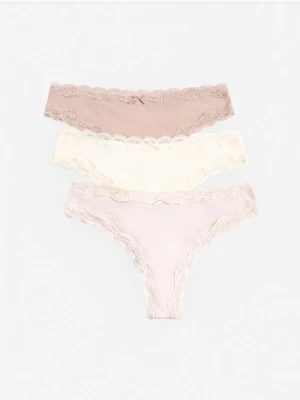 Reserved - Majtki brazyliany z koronką 3 pack - pastelowy róż