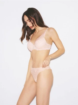 Reserved - Majtki brazyliany z koronką - kremowy