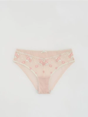 Reserved - Majtki figi z haftem - beżowy