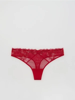Reserved - Majtki stringi z haftem - czerwony