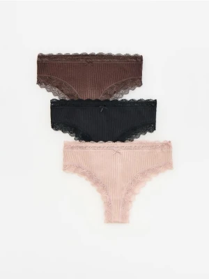 Reserved - Majtki typu hipster z koronką 3 pack - brązowy