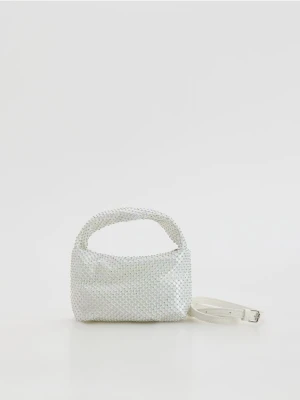 Reserved - Mała torebka z cekinami - złamana biel