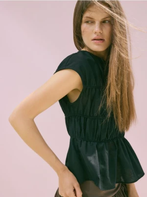 Zdjęcie produktu Reserved - Marszczona bluzka z domieszką lnu - czarny