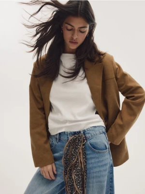 Reserved - Marynarka oversize z imitacji zamszu - brązowy