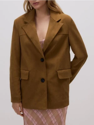 Reserved - Marynarka oversize z imitacji zamszu - brązowy