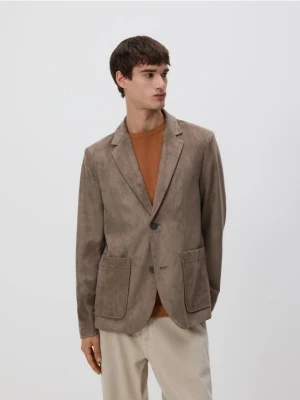 Reserved - Marynarka regular fit z imitacji zamszu - ciemnozielony