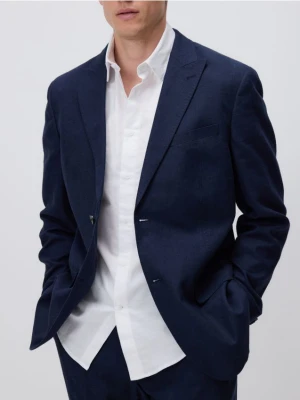 Reserved - Marynarka regular fit z lnem - granatowy