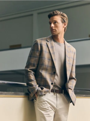 Reserved - Marynarka slim fit w kratę - beżowy