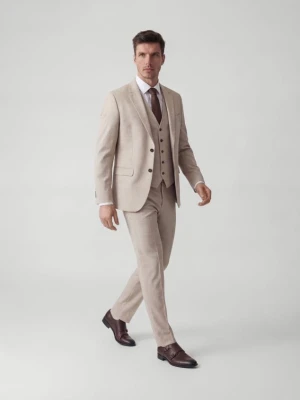 Reserved - Marynarka slim fit w kratę - beżowy