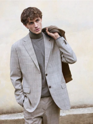 Reserved - Marynarka slim fit w kratę - brązowy