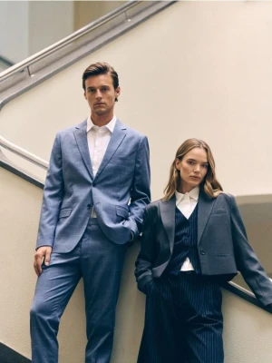 Reserved - Marynarka slim fit w kratę - niebieski