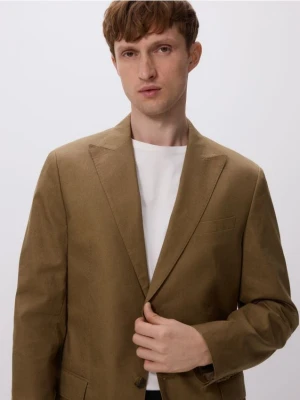 Reserved - Marynarka slim fit z dodatkiem konopi - warm olive