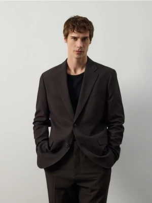 Reserved - Marynarka slim fit z domieszką lnu - ciemnobrązowy