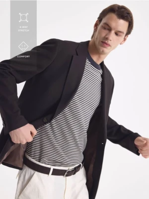 Reserved - Marynarka slim fit z domieszką lnu - ciemnobrązowy