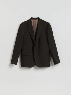 Reserved - Marynarka slim fit z domieszką lnu - ciemnobrązowy