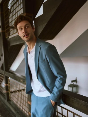 Reserved - Marynarka slim fit z domieszką lnu - granatowy