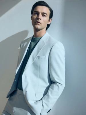 Reserved - Marynarka slim fit z domieszką lnu - jasnoszary