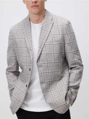 Reserved - Marynarka slim fit z lnem - beżowy