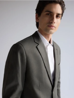 Reserved - Marynarka slim fit z lnem - ciemnozielony