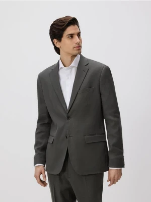 Reserved - Marynarka slim fit z lnem - ciemnozielony